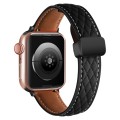 For Apple Watch Ultra 49mm Folding Buckle Rhombus Leather Watch Band(Black)