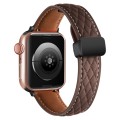 For Apple Watch Ultra 49mm Folding Buckle Rhombus Leather Watch Band(Coffee)