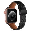 For Apple Watch SE 2022 44mm Folding Buckle Rhombus Leather Watch Band(Black)