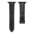 For Apple Watch 7 45mm Folding Buckle Rhombus Leather Watch Band(Black)