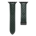 For Apple Watch 7 45mm Folding Buckle Rhombus Leather Watch Band(Green)