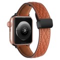 For Apple Watch 5 44mm Folding Buckle Rhombus Leather Watch Band(Brown)