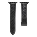For Apple Watch 4 44mm Folding Buckle Rhombus Leather Watch Band(Black)