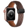 For Apple Watch 9 45mm Folding Buckle Rhombus Leather Watch Band(Coffee)