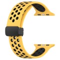 For Apple Watch Ultra 49mm Magnetic Buckle Silicone Watch Band(Yellow Black)
