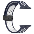 For Apple Watch 8 41mm Magnetic Buckle Silicone Watch Band(Navy White)