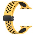 For Apple Watch 8 41mm Magnetic Buckle Silicone Watch Band(Yellow Black)