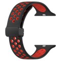 For Apple Watch SE 2022 44mm Magnetic Buckle Silicone Watch Band(Black Red)