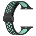 For Apple Watch SE 2022 44mm Magnetic Buckle Silicone Watch Band(Black Cyan)