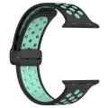 For Apple Watch SE 2022 44mm Magnetic Buckle Silicone Watch Band(Black Cyan)