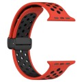 For Apple Watch SE 2022 44mm Magnetic Buckle Silicone Watch Band(Red Black)
