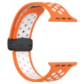 For Apple Watch 7 41mm Magnetic Buckle Silicone Watch Band(Orange White)