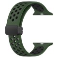 For Apple Watch 7 41mm Magnetic Buckle Silicone Watch Band(Army Green Black)