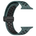 For Apple Watch SE 44mm Magnetic Buckle Silicone Watch Band(Olive Black)