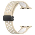 For Apple Watch SE 44mm Magnetic Buckle Silicone Watch Band(Khaki White)