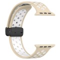 For Apple Watch 6 44mm Magnetic Buckle Silicone Watch Band(Khaki White)