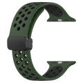For Apple Watch SE 2023 44mm Magnetic Buckle Silicone Watch Band(Army Green Black)