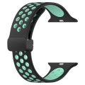 For Apple Watch Series 9 45mm Magnetic Buckle Silicone Watch Band(Black Cyan)