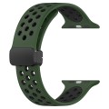 For Apple Watch Series 9 45mm Magnetic Buckle Silicone Watch Band(Army Green Black)