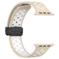 For Apple Watch Series 9 45mm Magnetic Buckle Silicone Watch Band(Khaki White)