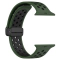 For Apple Watch Series 9 41mm Magnetic Buckle Silicone Watch Band(Army Green Black)