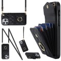 For iPhone 15 Pro Max Rhombic Texture Card Bag Phone Case with Long Lanyard(Black)