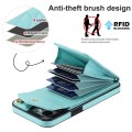 For iPhone 15 Pro Max Rhombic Texture Card Bag Phone Case with Long Lanyard(Mint Green)