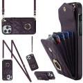 For iPhone 15 Pro Max Rhombic Texture Card Bag Phone Case with Long Lanyard(Dark Purple)