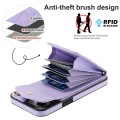 For iPhone 15 Pro Max Rhombic Texture Card Bag Phone Case with Long Lanyard(Light Purple)