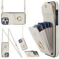For iPhone 15 Pro Rhombic Texture Card Bag Phone Case with Long Lanyard(White)