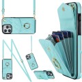 For iPhone 15 Pro Rhombic Texture Card Bag Phone Case with Long Lanyard(Mint Green)