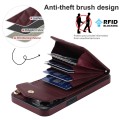 For iPhone 15 Pro Rhombic Texture Card Bag Phone Case with Long Lanyard(Wine Red)