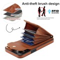 For iPhone 15 Pro Rhombic Texture Card Bag Phone Case with Long Lanyard(Brown)