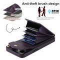 For iPhone 15 Pro Rhombic Texture Card Bag Phone Case with Long Lanyard(Dark Purple)