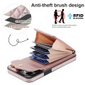 For iPhone 15 Plus Rhombic Texture Card Bag Phone Case with Long Lanyard(Rose Gold)