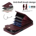 For iPhone 15 Plus Rhombic Texture Card Bag Phone Case with Long Lanyard(Wine Red)