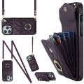 For iPhone 15 Plus Rhombic Texture Card Bag Phone Case with Long Lanyard(Dark Purple)