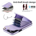 For iPhone 15 Plus Rhombic Texture Card Bag Phone Case with Long Lanyard(Light Purple)