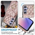 For Samsung Galaxy A54 5G Rhombic Texture Card Bag Phone Case with Long Lanyard(Rose Gold)