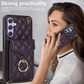 For Samsung Galaxy A54 5G Rhombic Texture Card Bag Phone Case with Long Lanyard(Dark Purple)