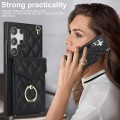 For Samsung Galaxy S24 Ultra 5G Rhombic Texture Card Bag Phone Case with Long Lanyard(Black)