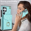 For Samsung Galaxy S24 Ultra 5G Rhombic Texture Card Bag Phone Case with Long Lanyard(Mint Green)