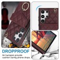 For Samsung Galaxy S24 Ultra 5G Rhombic Texture Card Bag Phone Case with Long Lanyard(Wine Red)