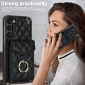 For Samsung Galaxy S24 5G Rhombic Texture Card Bag Phone Case with Long Lanyard(Black)