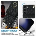 For Samsung Galaxy S24 5G Rhombic Texture Card Bag Phone Case with Long Lanyard(Black)
