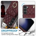 For Samsung Galaxy S24 5G Rhombic Texture Card Bag Phone Case with Long Lanyard(Wine Red)