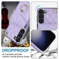 For Samsung Galaxy S24 5G Rhombic Texture Card Bag Phone Case with Long Lanyard(Light Purple)
