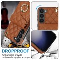 For Samsung Galaxy S24 5G Rhombic Texture Card Bag Phone Case with Long Lanyard(Brown)