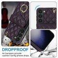 For Samsung Galaxy S24 5G Rhombic Texture Card Bag Phone Case with Long Lanyard(Dark Purple)