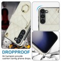For Samsung Galaxy S24+ 5G Rhombic Texture Card Bag Phone Case with Long Lanyard(White)